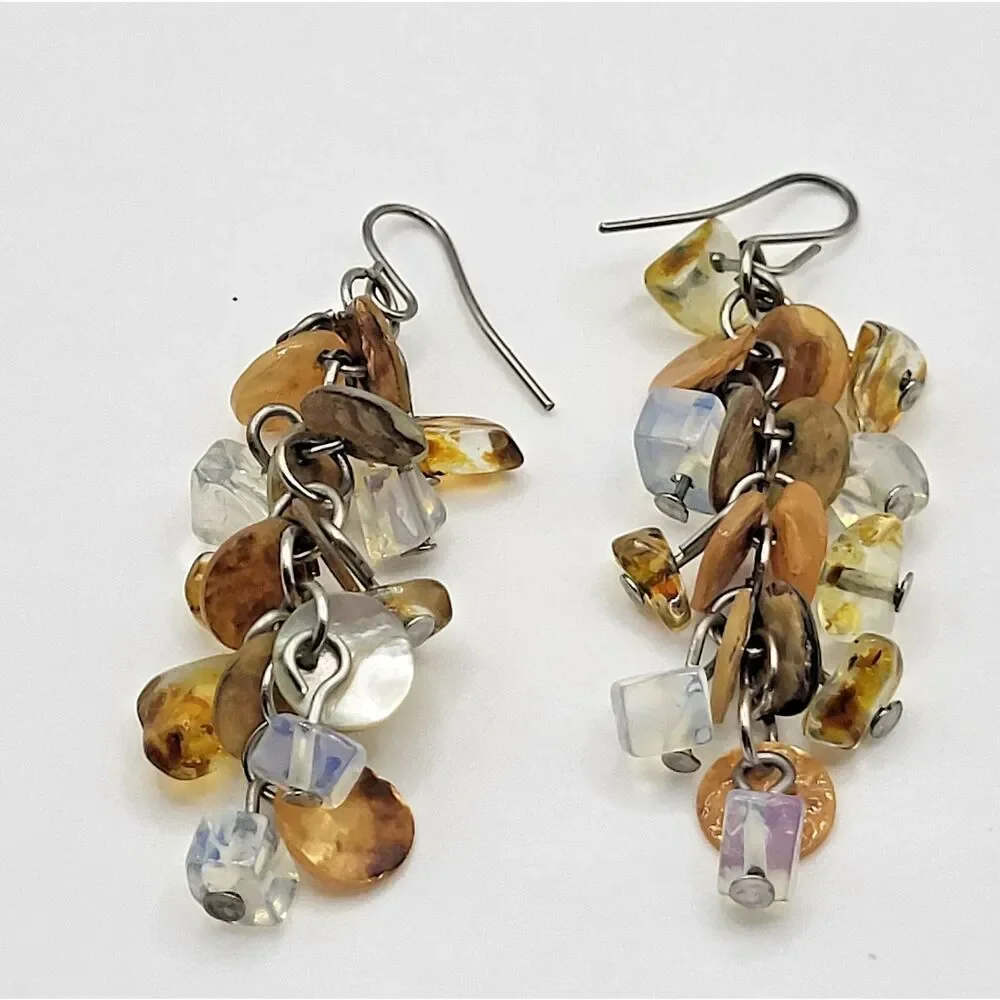 Bohemian Grape Cluster Shell Dangle Drop Earrings 2.5in
